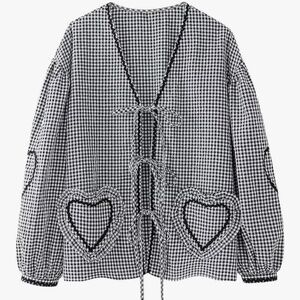 Gingham tie front Coquette blouse, size Medium - NEW